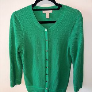 Banana Republic Kelly Green Silver Button Classic Silk Blend Cardigan Size L